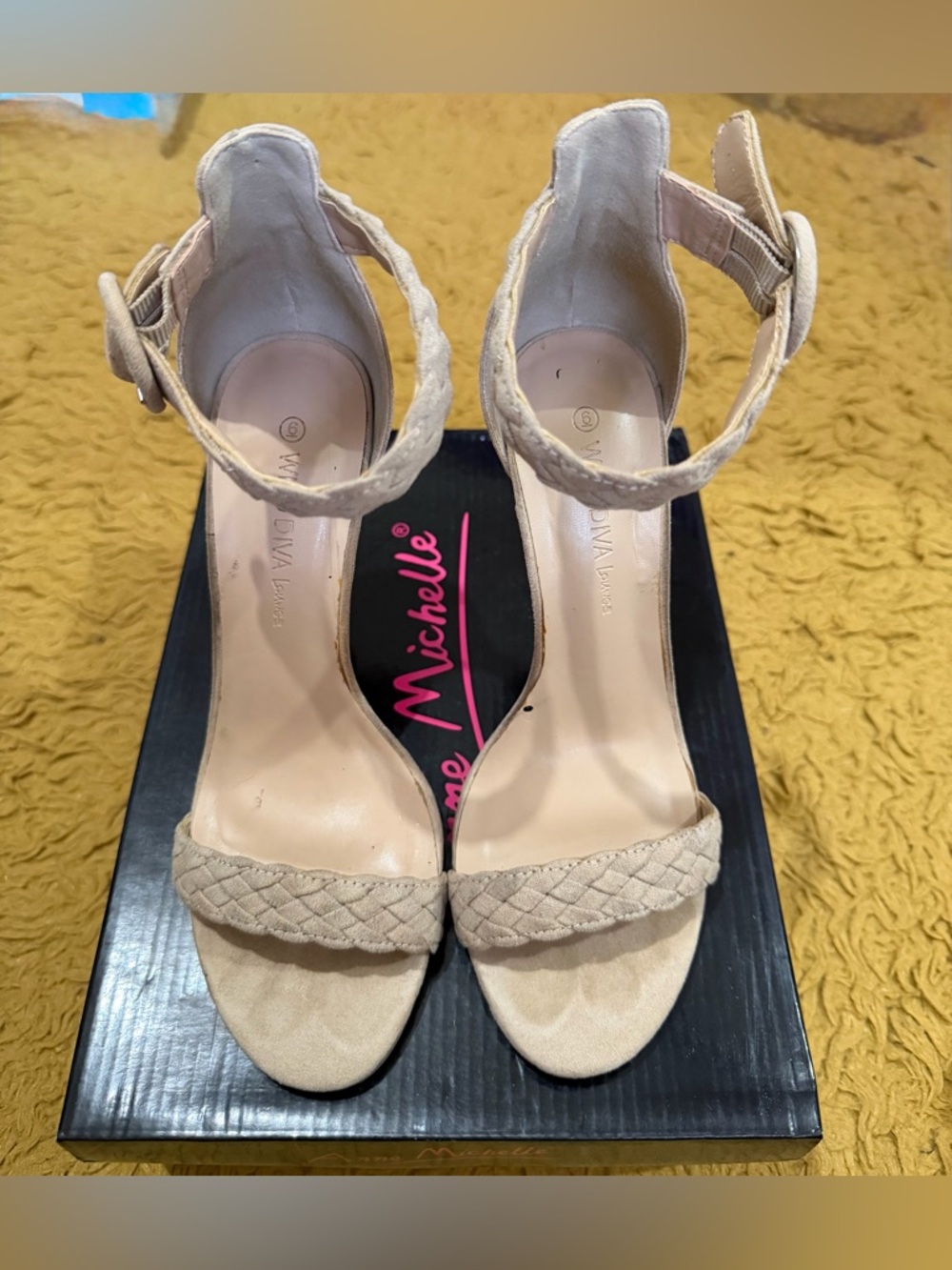 Nude Braided Ankle-Strap Heels